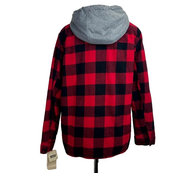 Levi's Cotton Buffalo Check Sherpa Lined Jersey Hooded Shirt Jacket Men's size M - Picture 6 of 10